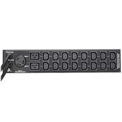 Tripp Lite 5.8kW PDU Single-Phase Monitored 240V w/ ATS Auto-Transfer Switch - 16 C13, 2 C19 & 1 L6-30R Outlets, Dual L6-30P Input Plugs, 2U Rack Mount, TAA Compliant, 2-Year Warranty (PDUMNH30HVAT2)
