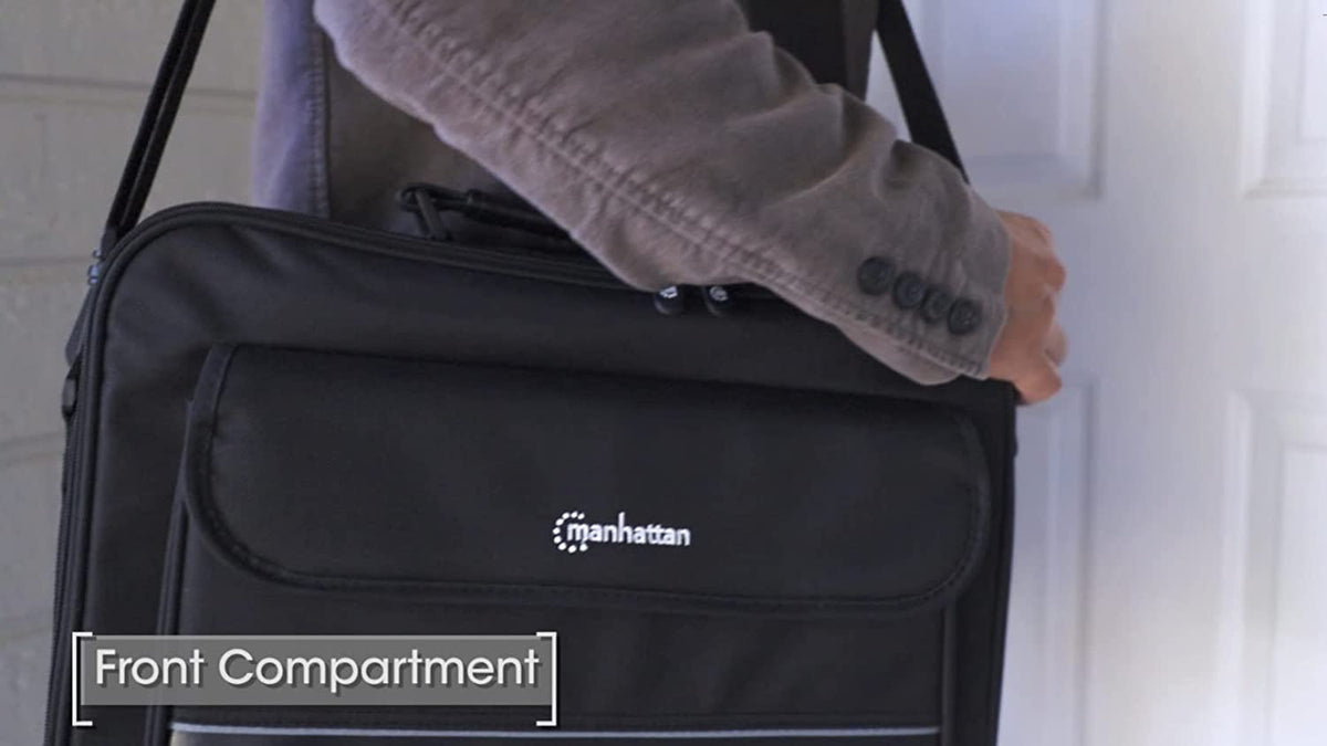 Manhattan 17 Inch Laptop Briefcase Shoulder Bag, Ultra-Lightweight &amp; Padded Compartments, for Carrying Laptop, Notebook, Macbook, Tablet, Black, 3 Yr Mfg Warranty - 421560