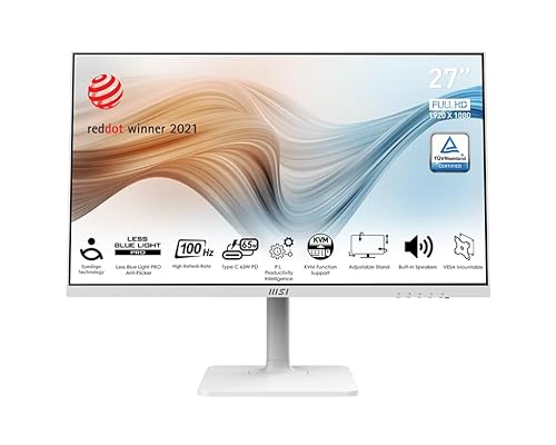 MSI Modern MD272XPW, 27, IPS, 1920 x 1080 (FHD), FreeSync, 100Hz, TUV Certified Eyesight Protection, 1ms, VGA, HDMI