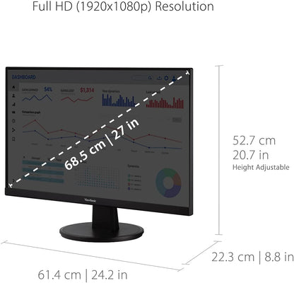 ViewSonic VA2747-MHJ 27 Inch Full HD 1080p Monitor with Advanced Ergonomics, Ultra-Thin Bezel, Adaptive Sync, 75 Hz, Eye Care, HDMI, VGA Inputs for Home and Office 27-Inch Ergonomic