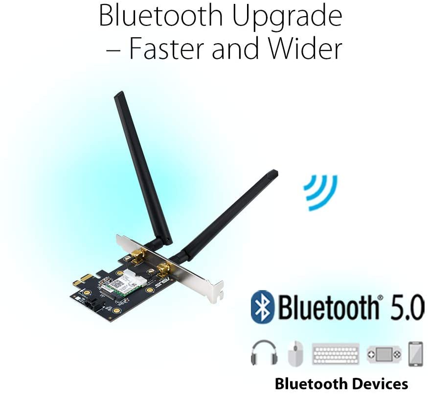 ASUS PCE-AX3000 WiFi 6 (802.11ax) Adapter with 2 External Antennas. Supporting 160MHz for Total Data Rate up to 3000Mbps, Bluetooth 5.0, WPA3 Network Security, OFDMA and MU-MIMO