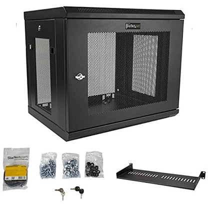StarTech.com 2-Post 9U Wall Mount Network Cabinet w/ 1U Shelf, 19 Wall-Mounted Server Rack for IT / Data Computer Equipment Depth (6 to 15) Cabinet