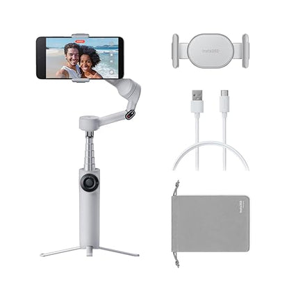 Insta360 Flow 2 Grey Gimbal Stabilizer for Smartphone - Foldable AI Phone Gimbal, AI & Multi-Person Tracking, Built-in Tripod/Selfie Stick, Remote control, iPhone/Android Phone Stabilizer, Travel&Vlog Stone Gray