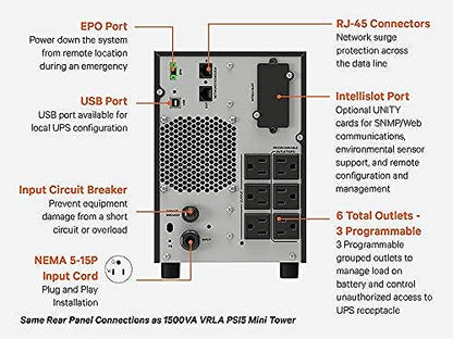 Vertiv Liebert PSI5 Lithium-Ion UPS -1500VA/13500W 120V Mini Tower Line Interactive AVR | UPS Lithium Battery Backup | Single Phase (PSI5-1500MT120LI) Lithium Ion 1500VA/1350W Tower