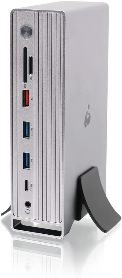 IOGEAR Dock Pro Universal 4K Quad Dock, Displaylink, 4x HDMI and Displayport, 3x USB-A Gen 2, 1x USB-A QC 3.0, 1x USB-C Gen 2 Data, 3.5mm combo audio port, 100W PD Passthrough, 120W adapter - GUD3C4K4