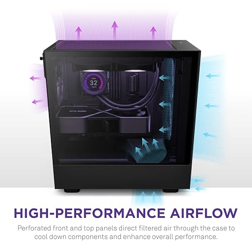 NZXT H5 Flow Compact ATX Mid-Tower PC Gaming Case – High Airflow Perforated Front Panel – Tempered Glass Side Panel – Cable Management – 2 x 120mm Fans Included – 280mm Radiator Support – Black
