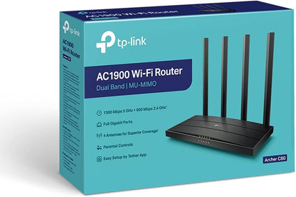 TP-Link AC1900 Wireless MU-MIMO WiFi Router - Dual Band Gigabit Wireless Internet Routers for Home, Parental Contorls &amp; QS, Beamforming (Archer C80)