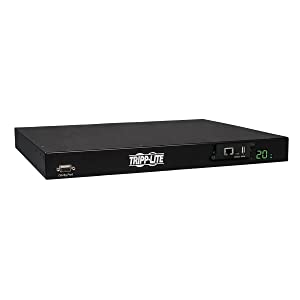 Tripp Lite 3.2-3.8kW Single-Phase ATS/Switched PDU, LX Platform Interface, 200-240V Outlets (8 C13 &amp; 2 C19), 2 C20, 12ft Cord, 1U Rack-Mount, TAA (PDUMH20HVATNET) Black Switched + ATS PDU