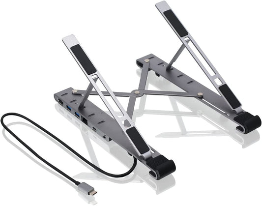 IOGEAR Dock Pro 6-in-1 4K Dock Stand, Adjustable/Foldable Laptop Stand with Docking Station, HDMI 4K@30hz (3440x1440 @60Hz), 2x USB-A, USB-C Data, 100W PD, Fast Role Swap, Win 10/11 macOS - GUD3C4K1LS