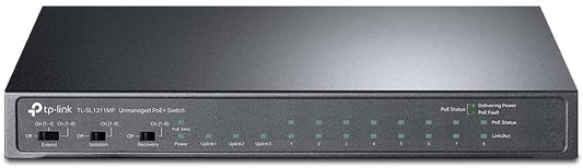 TP-Link TL-SL1311MP | 8 Port 10/100Mbps Fast Ethernet PoE Switch | 8 PoE+ Ports @124W, w/ 2 Uplink Gigabit Ports + 1 SFP Port | Limited Lifetime Protection | PoE Recovery | Extend &amp; Isolation Mode 11 Port w/ 8-Port PoE+