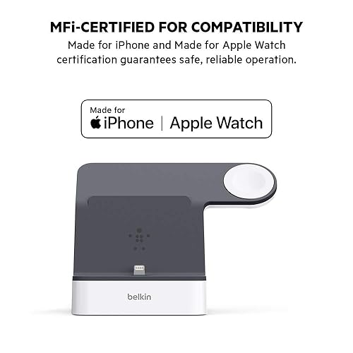 Belkin Powerhouse Charge Dock for Apple Watch + iPhone Charging Dock for iPhone Xs, XS Max, XR, X, 8/8 Plus and More, Apple Watch Series 4, 3, 2, 1 (Black) Black Charging Dock