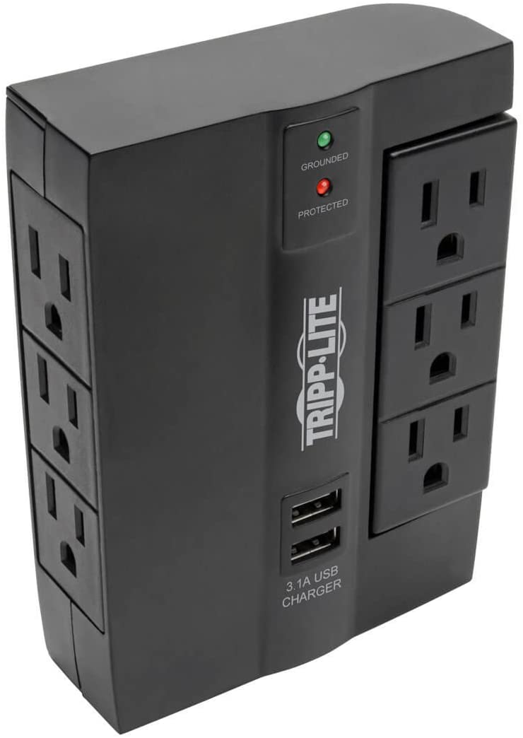TRIPP LITE 6 Outlet Surge Protector Power Strip, 3 Rotatable Outlets, Wall Tap/Direct Plug in, 1080 Joules, 2 USB Charging Ports, Limited Warranty &amp; $20, 000 Insurance (SWIVEL6USB)