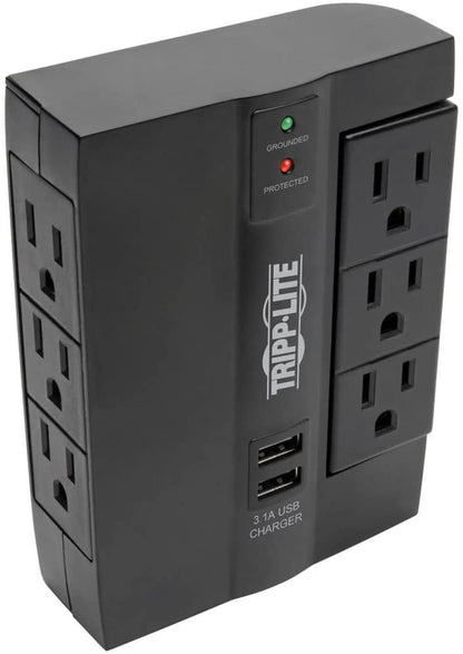 TRIPP LITE 6 Outlet Surge Protector Power Strip, 3 Rotatable Outlets, Wall Tap/Direct Plug in, 1080 Joules, 2 USB Charging Ports, Limited Warranty &amp; $20, 000 Insurance (SWIVEL6USB)