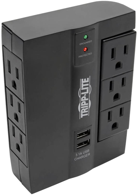 TRIPP LITE 6 Outlet Surge Protector Power Strip, 3 Rotatable Outlets, Wall Tap/Direct Plug in, 1080 Joules, 2 USB Charging Ports, Limited Warranty &amp; $20, 000 Insurance (SWIVEL6USB)