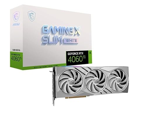 MSI Gaming GeForce RTX 4060 Ti 16GB GDRR6 Boost Clock: 2685 MHz 128-Bit HDMI/DP Nvlink TORX Fan 4.0 Ada Lovelace Architecture Graphics Card RTX 4060 Ti Gaming X Slim White 16G