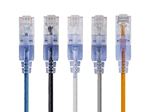 Monoprice SlimRun Cat6A Ethernet Patch Cable - Network Internet Cord - RJ45, Stranded, UTP, Pure Bare Copper Wire, 30AWG, 7 Feet, 5-Color, 5-Pack