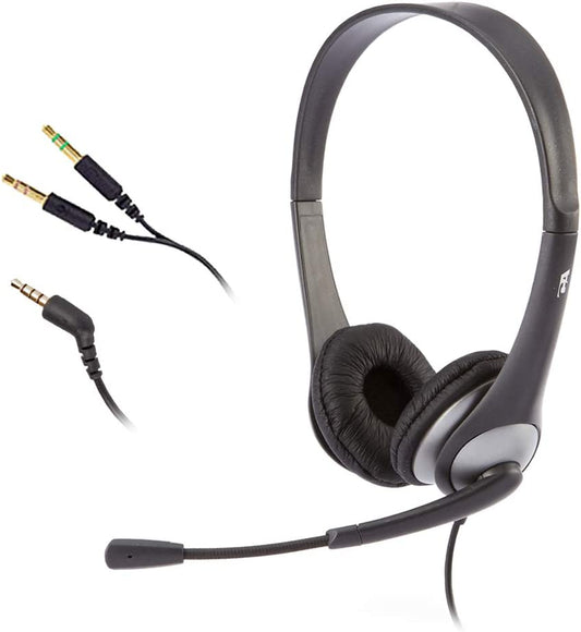 Cyber Acoustics Stereo Headset, 3.5mm stereo &amp; Y-adapter for separate Headphone &amp; Mic Connection, K12 School Classroom and Education (AC-204)