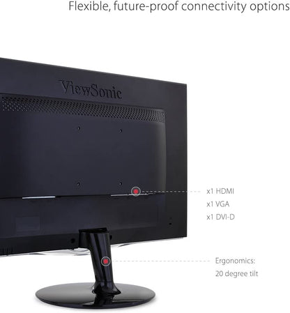 ViewSonic VX2452MH 24 Inch 2ms 60Hz 1080p Gaming Monitor with HDMI DVI and VGA inputs, Black 24-Inch