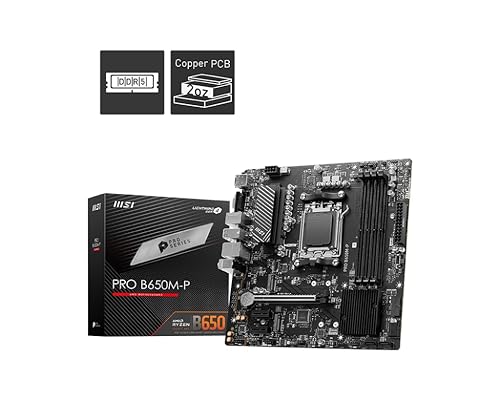 MSI PRO B650M-P ProSeries Motherboard (AMD AM5, mATX, DDR5, PCIe 4.0, M.2, SATA 6Gb/s, USB 3.2 Gen 2, HDMI/DP, AMD Ryzen 7000 Series Desktop Processors) mATX PRO B650M-P