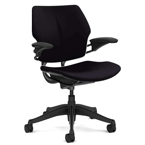 Humanscale Freedom Task Chair | Corde 4 Black Seat and Back | Graphite Frame | Height-Adjustable Duron Arms | Standard Foam Seat, Hard Carpet Casters, and 5 Cylinder
