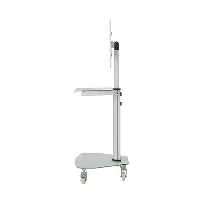 Tripp Lite Mobile Rolling TV Stand Cart with Mount for 32” – 55” Televisions, Elegant Frosted Glass Base and Shelf, Adjustable 50” – 62” Height, Durable White Steel, 5-Year Warranty (DMCS3255SG62W)