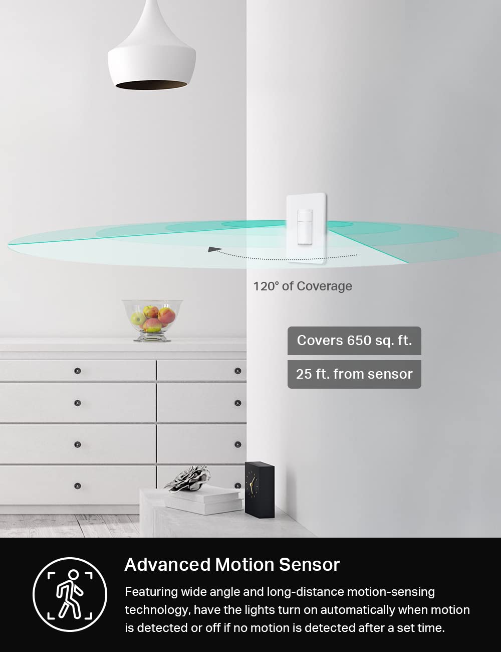 Kasa Smart WiFi Motion Sensor Switch, Single Pole, Needs Neutral Wire, 2.4GHz Wi-Fi Light Switch, Compatible with Alexa &amp; Google Home, UL Certified, No Hub Required(KS200M),White,1-Pack 1-Pack Motion Sensor