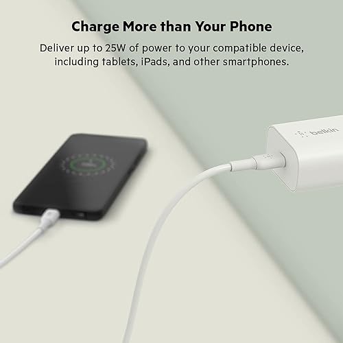 Belkin 25-Watt USB-C Wall Charger, Power Delivery USB-C Charger, PPS Fast Charging for Apple iPhone 14, 14 Pro, 14 Pro Max, 13, 13 Pro, Galaxy S23 Ultra, iPad, AirPods & More - White