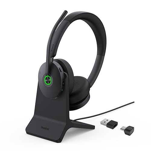 Yealink BH74 with Stand ANC Wireless Bluetooth Headset with Mic for Work, 6-mics Hybrid ANC Tech, Microsoft Teams Premium Open Of?ce Certified Headsets, up to 32h Talking Battery Life, Zoom Certified Black (Teams) BH74+Stand (USB-C to A)