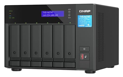 QNAP TVS-h674T-i5-32G-US 6 Bay High-Speed Desktop NAS with Intel 12th Gen Core i5 6-core CPU, 32GB DDR4 Memory, Thunderbolt 4 and 2.5GbE connectivity (Diskless)