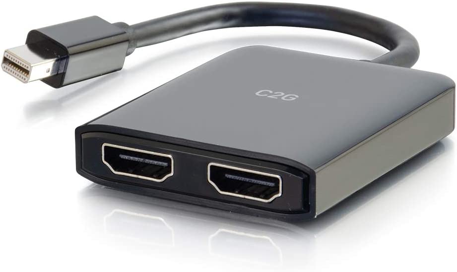 C2g/ cables to go C2G Mini Display Port to HDMI Monitor Splitter, 4K, 2 Port, USB Powered, MST, Not Compatible with Mac OS, Cables to Go 54292, Black Mini DisplayPort Dual HDMI Hub Black