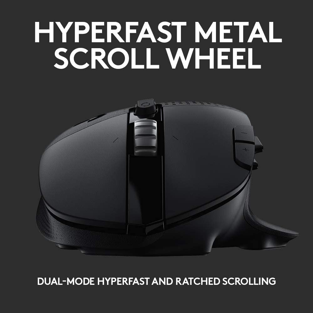 Logitech G604 LIGHTSPEED Wireless Gaming Mouse with 15 programmable controls, up to 240 hour battery life, dual wireless connectivity modes, hyper-fast scroll wheel - Black Mouse Only