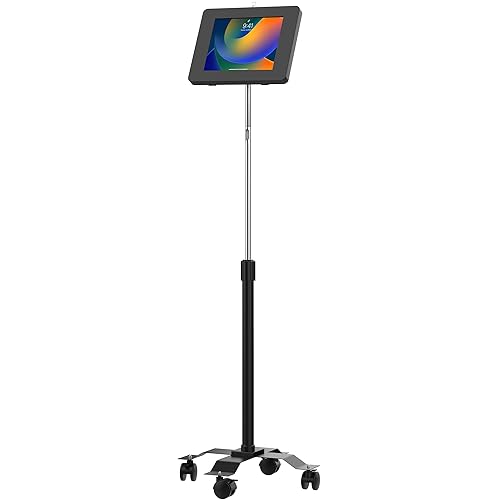 CTA Compact Mobile Floor Stand with Universal Locking Paragon Enclosure for iPad 9th Gen 10.2”, Galaxy Tab 9.7”, Surface Go 3, & More (PAD-PARACGS) - Black