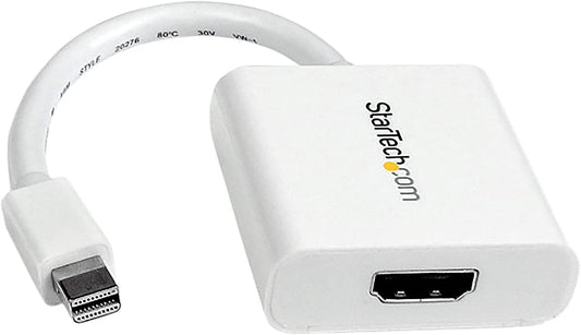 StarTech.com Mini DisplayPort to HDMI Adapter - mDP to HDMI Video Converter - 1080p - Mini DP or Thunderbolt 1/2 Mac/PC to HDMI Monitor/Display/TV - Passive mDP 1.2 to HDMI Dongle - White (MDP2HDW) White 1080p