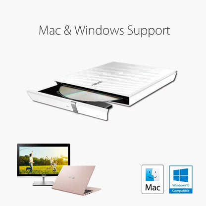 ASUS LITE Portable USB 2.0 Slim 8X DVD/ Burner +/- Rewriter External Drive, Compatible with both Mac &amp; Windows, White (SDRW-08D2S-U/W/G/ACI/AS)