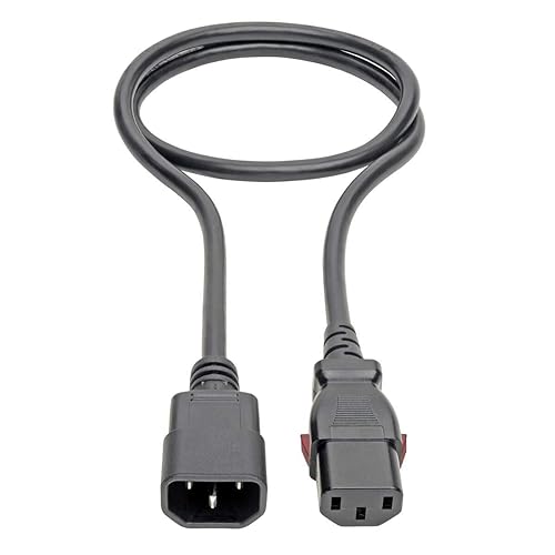 Tripp Lite Computer Power Cord Extension (C14 to C13 Power Cord), Locking C13 Connector, 10A, 100-250V, 18AWG, 3 ft. (P004-L03)