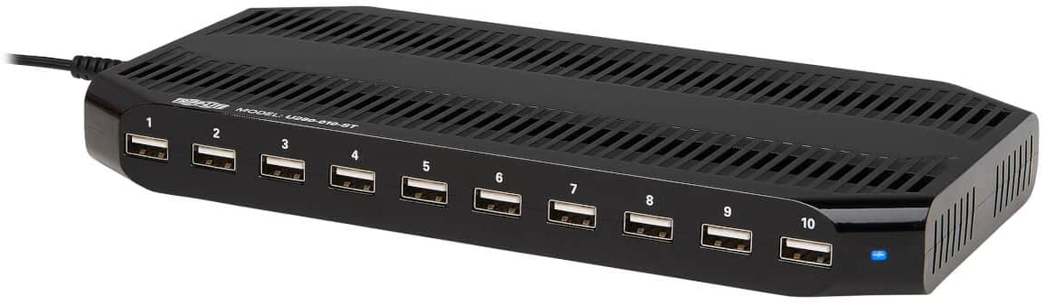 TRIPP LITE 10-Port USB Charging Station Dock with Storage Slots for Tablet iPhone iPad &amp; Laptops (U280-010-ST),Black