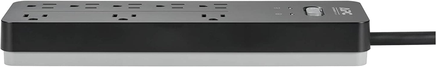 APC Power Strip Surge Protector, Black Power Strip PH8, 2160 Joules, Flat Plug, 8 Outlet Power Strip Outlets Only Black