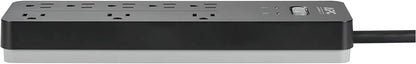 APC Power Strip Surge Protector, Black Power Strip PH8, 2160 Joules, Flat Plug, 8 Outlet Power Strip Outlets Only Black
