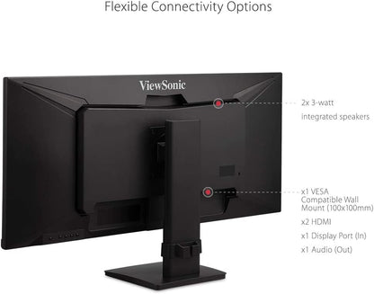 ViewSonic VA3456-MHDJ 34 Inch 21:9 UltraWide WQHD 1440p IPS Monitor with Ultra-Thin Bezels, Ergonomics Design, HDMI, and DisplayPort Inputs for Home and Office 34-Inch