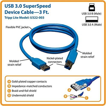 Tripp Lite USB 3.0 SuperSpeed Device Cable (AB M/M) 3-ft.(U322-003)