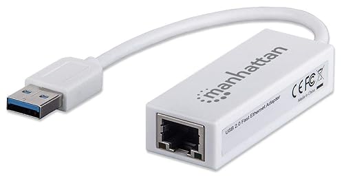 Manhattan USB to Ethernet Adapter - 10 / 100 Mbps Fast Ethernet LAN Network - Support Windows 10/8.1/8/7/Vista/XP for Desktop Laptop Apple MacBook Linux – 3 Year Warranty – 506731
