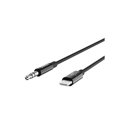 Belkin 3.5 mm Audio Cable With Lightning Connector - 3 ft Lightning/Mini-phone Audio/Data Transfer Cable for Audio Device, Speaker, iPhone, iPad - First End: 1 x Lightning - Male - Second End: 1 x Mini-phone Stereo Audio - Male - MFI - Black