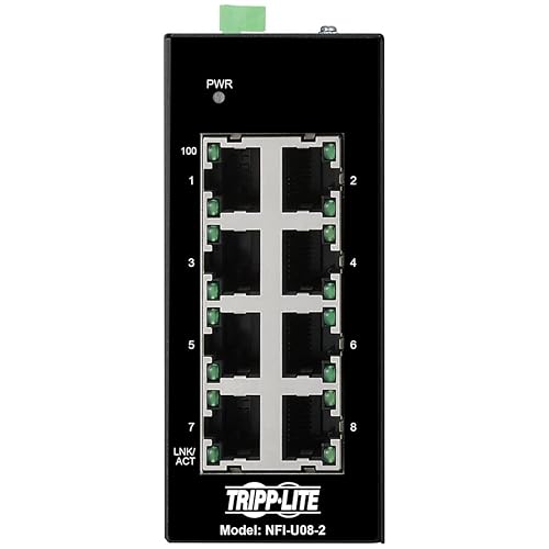 Tripp Lite Industrial 8 Port Ethernet Network Switch 10/100 Mbps -40° to 167°F Temperature Range Unmanaged TAA Compliant DIN Mount (NFI-U08-2)