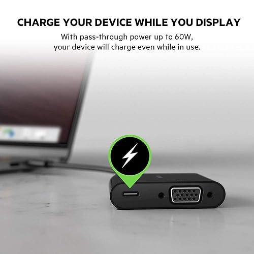 Belkin USB-C to VGA + Charge Adapter - USB-C to VGA Cable for MacBook Pro, MacBook Air, Mac mini, iPad Pro 12.9”, iPad mini & Other Compatible Devices - 60W Power Delivery