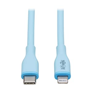 Tripp Lite Safe-IT USB-C to Lightning Charge Cable for iPhone &amp; iPad, Male-to-Male Cable, MFi Certified, Light Blue, 6 Feet / 1.8 Meters, 2-Year Warranty (M102AB-006-S-LB) USB-C to Lightning 6 Feet / 1.8 Meters