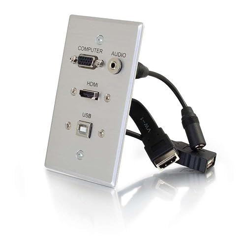 C2G 39707 HDMI, VGA, 3.5mm Audio and USB Pass Through Single Gang Wall Plate, Aluminum