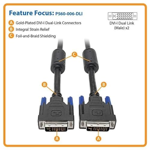 Tripp Lite DVI-I Dual Link Digital and Analog Monitor Cable (DVI-D M/M) 6-ft.(P560-006-DLI) 6 ft.