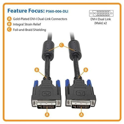 Tripp Lite DVI-I Dual Link Digital and Analog Monitor Cable (DVI-D M/M) 6-ft.(P560-006-DLI) 6 ft.