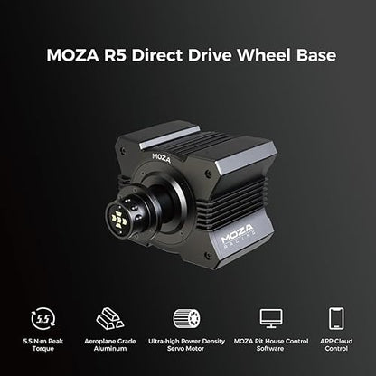 MOZA R5 All-in-One PC Gaming Racing Simulator 3PCS Bundle: 5.5Nm Direct Drive Wheel Base, 11-inch Racing Wheel, Anti-Slip Pedals and a Desk Clamp, Cloud-Based App Control