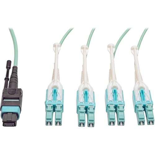 Tripp Lite Eaton Series MTP/MPO Fan-out Cable with Push/Pull Tab Connectors, MTP/MPO to 4xLC, 40GbE, 40GBASE-SR4,OM3 Plenum-rated - Aqua, 5M (16.4 ft.) - 16.40 ft Fiber Optic Network Cable for Network Device